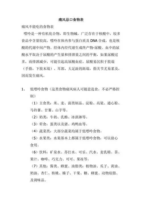 痛风忌口食物表