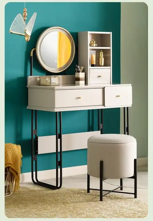 (1折购)全友家居梳妆台卧室化妆桌led妆镜带储物抽屉现代轻奢储物家具