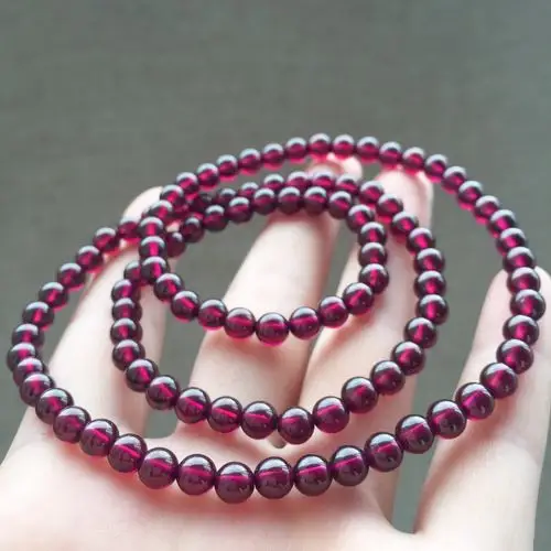 紫牙乌石榴石手链 女式简约款多圈 天然印度紫色石榴石手串三圈