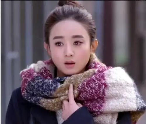 杉杉来了赵丽颖 薛杉杉同款拼色彩色围脖 超长加厚针织围巾批发