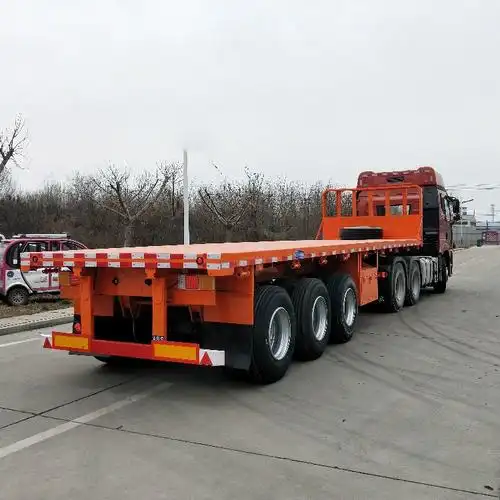 出售平罗县三桥平板运输半挂车13米木制品运输拖挂车出口平板半挂车