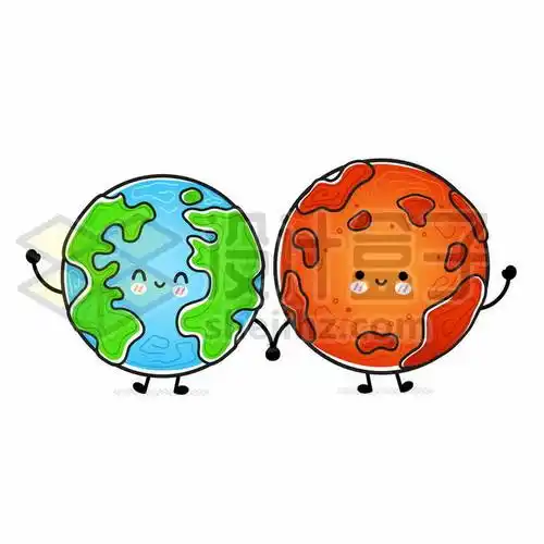 超可爱的卡通地球和卡通火星手拉手手绘儿童插画1049812矢量图片免抠