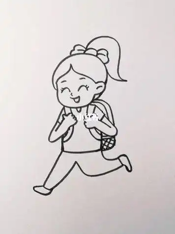 小女孩背着书包的简笔画