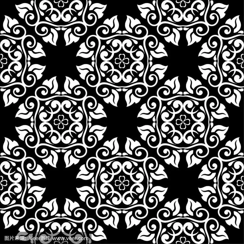 四方连续纹样,黑白图片,绘画插图,艺术,纺织品