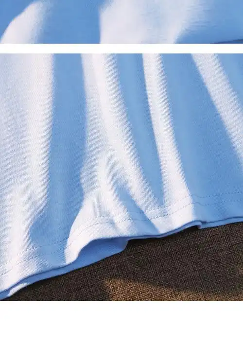 【200克纯棉 领后包 发泡印】奶蓝色短袖t恤女夏季宽松设计感 - 17网