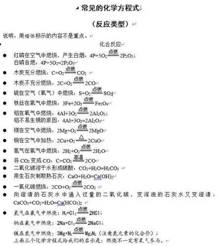 初中常见的化学方程式(反应类型),懂得小伙伴可以收藏!