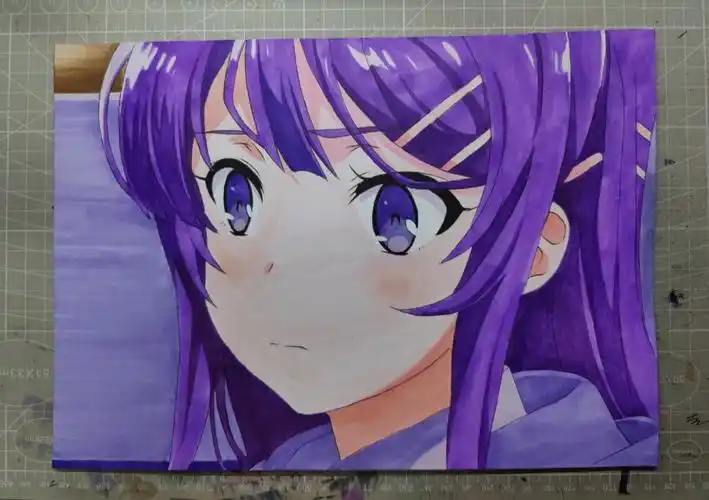 马克笔临摹樱岛麻衣过程图