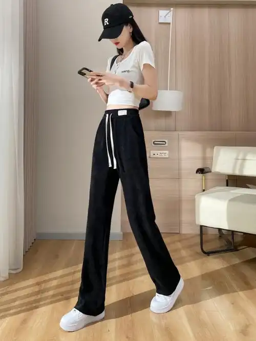 2024春季新款雪尼尔窄版垂感阔腿裤女秋冬加绒加厚胖mm大码直筒裤