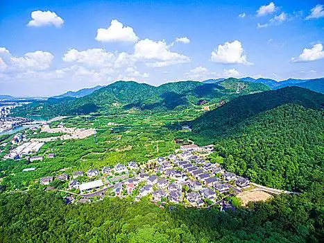 奉化,航拍,剡溪,溪口,古镇,全景,民居