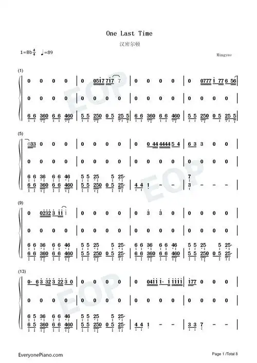 one last time-汉密尔顿ost双手简谱预览1