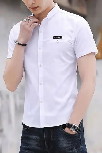 夏季男士短袖衬衫夏天男土衣服衬衣休闲修身韩版帅气男装潮寸衫衣