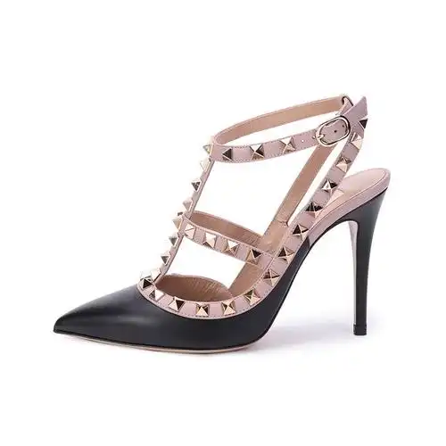 华伦天奴 valentino 女士皮革rockstud铆钉装饰尖头高跟鞋凉鞋ww2s