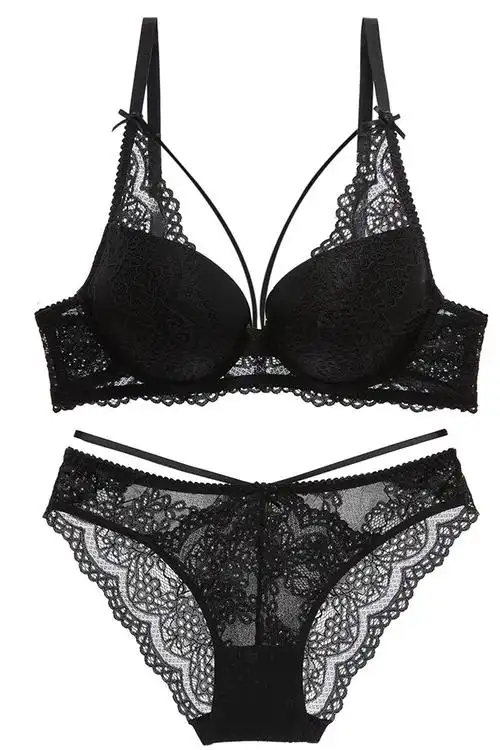 少女美屋性感细带蕾丝文胸套装女士成套内衣聚拢胸罩上薄下厚