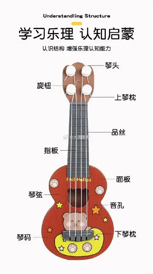 9包邮到手迷你版尤克里里25cm92 带孩子打开音乐大门, 弹奏简单