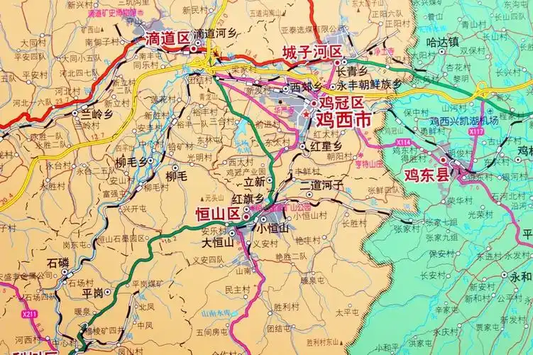 鸡西市地图挂图鸡西市政区图14鸡西市交通图版1米大幅面宽杆挂绳精装