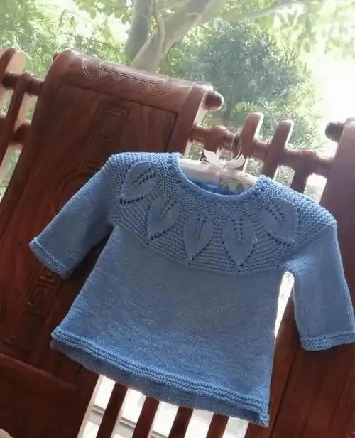 谷雨晴蓝仿欧美图解翻译款女童棒针叶子花毛衣附图解