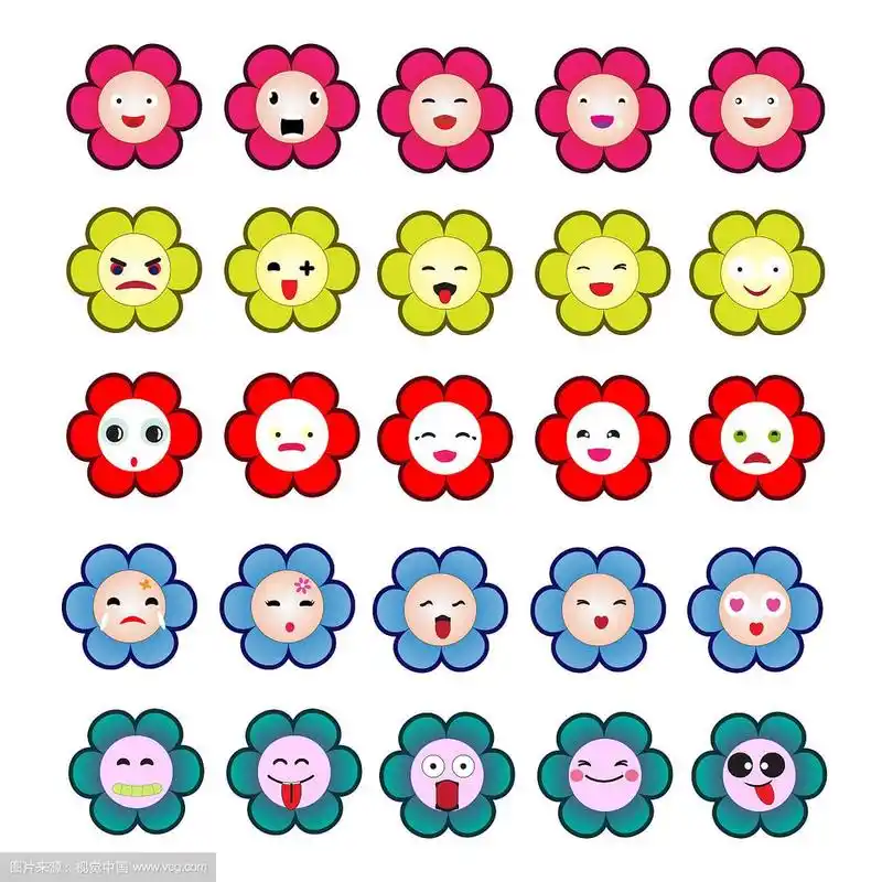 一套可爱的花与表情符号