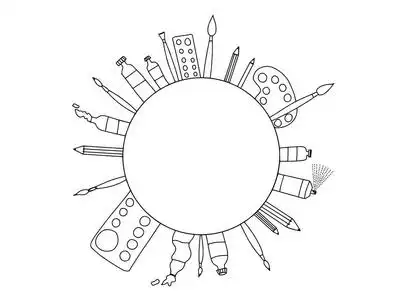 黑白相间的美术文具涂鸦.艺术工具素描汉照片