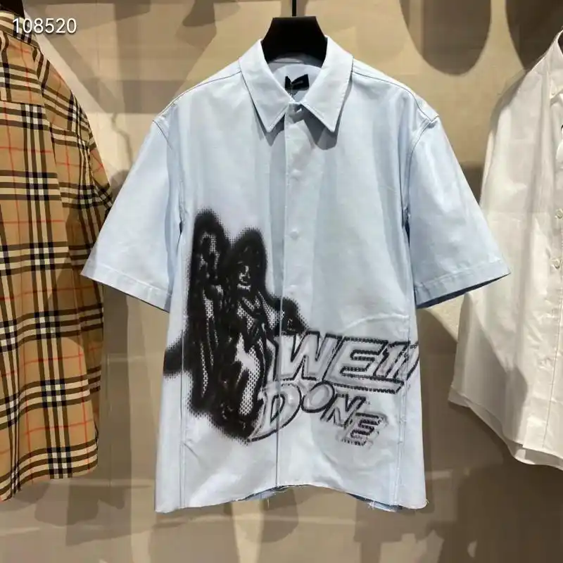 we11done22春夏新款浅蓝色印花图案短袖衬衫外套宽松版型尺码sm