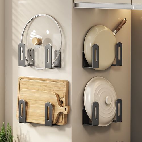 锅盖架厨房置物架壁挂式免打孔多功能置物架圆形架菜板粘板挂架