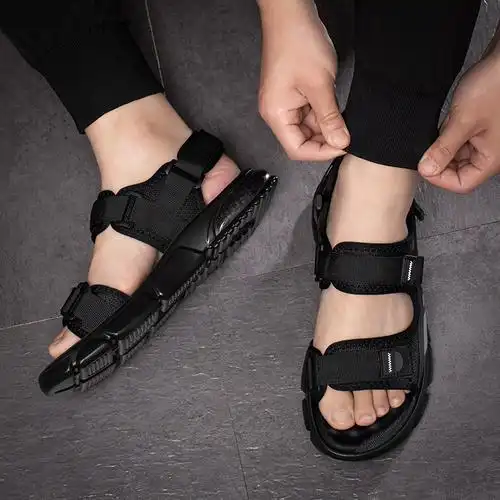 男士凉鞋夏季新款户外休闲魔术贴男凉鞋气垫沙滩鞋乳胶软底罗马鞋