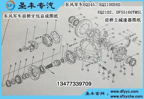东风eq2102六驱平头军车前桥零件号及对应名称