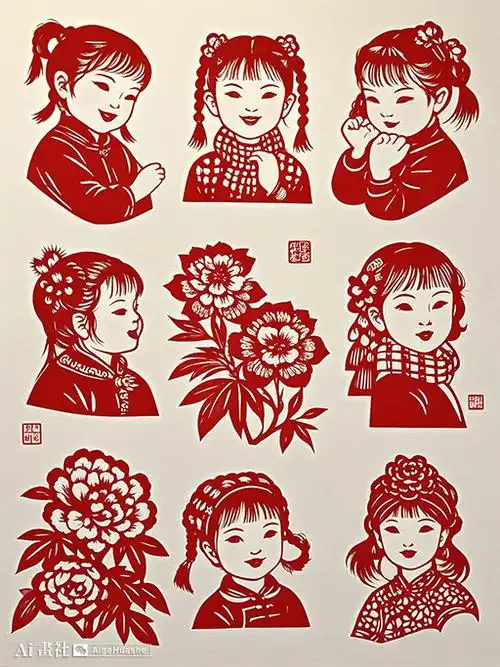 剪纸风格插画之藤椅上的小女孩