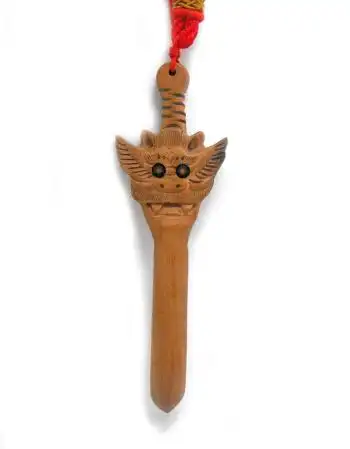 uyuk 桃木剑龙头剑手工雕刻木质挂件挂坠家居保平安饰品包邮