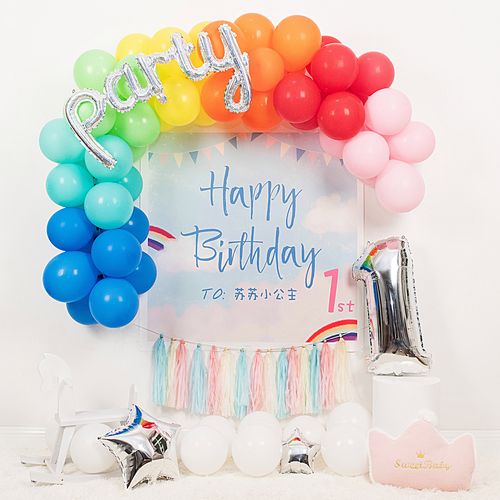ins七色彩虹主题海报宝宝1周岁生日宴布置满月百天背景墙气球装饰