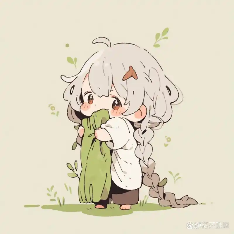 双辫原创头像:牛油果绿女孩 今天是元气满满的牛油果绿吕孩