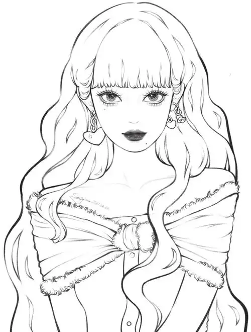 女生正面头像速写练习漫画美女73