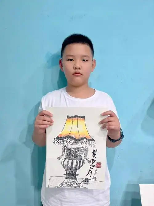 线描写生写生复古台灯写生老物件