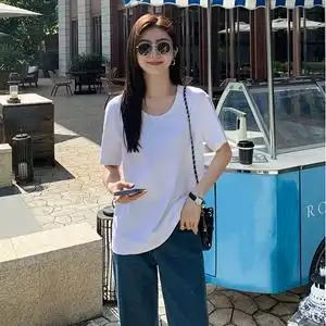 日本白色短袖t恤女2022夏季新款中长款宽松休闲百搭内搭打底上衣