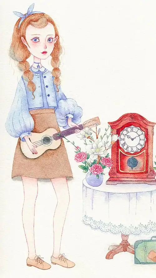 手绘插画美少女卡通图片手机壁纸