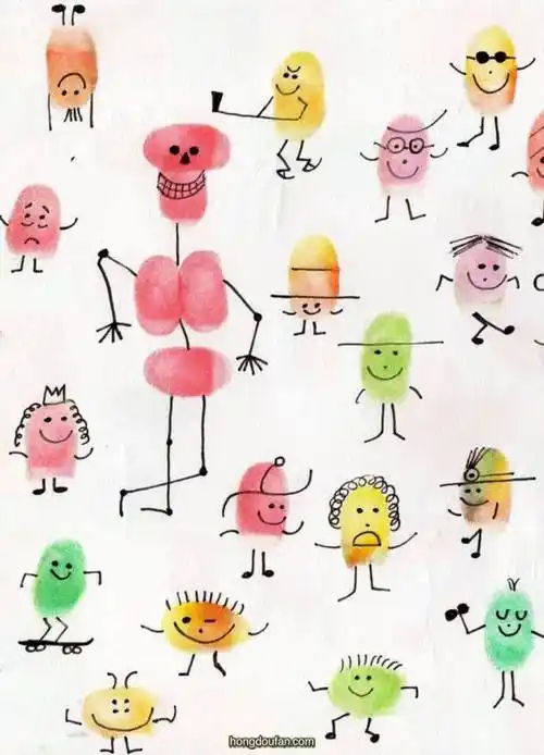 12张有趣简单的指纹画狮子浣熊小狗爸爸妈妈一家人蝴蝶蜜蜂