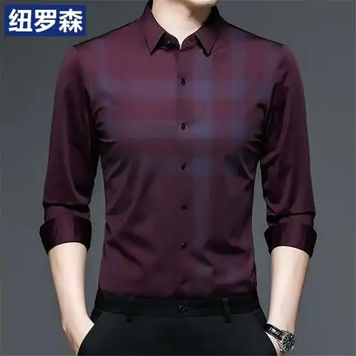 春秋款高级感桑蚕丝长袖衬衫男中年商务休闲真丝高端免烫爸爸衬衣