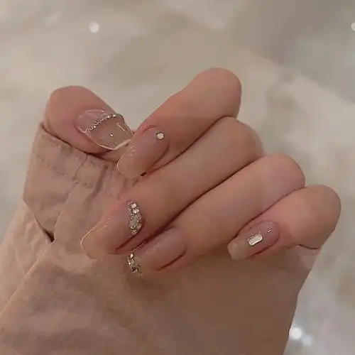 假指甲成品千金名媛穿戴甲钻链冰透裸色美甲贴片纯手工可拆卸定制