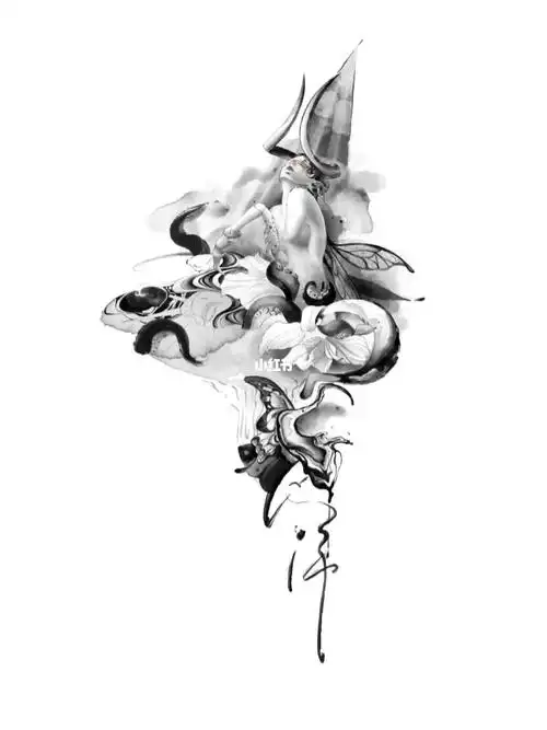 罗生门水墨纹身手稿