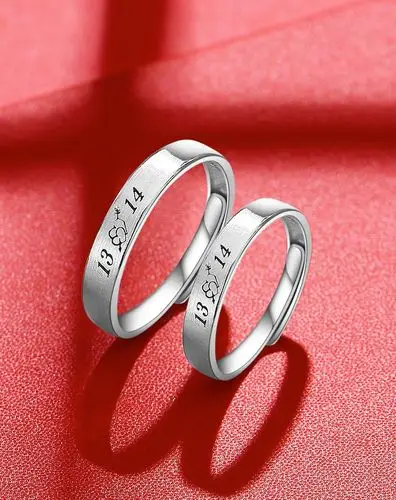 s925银一生一世情侣对戒开口情侣戒指银一对