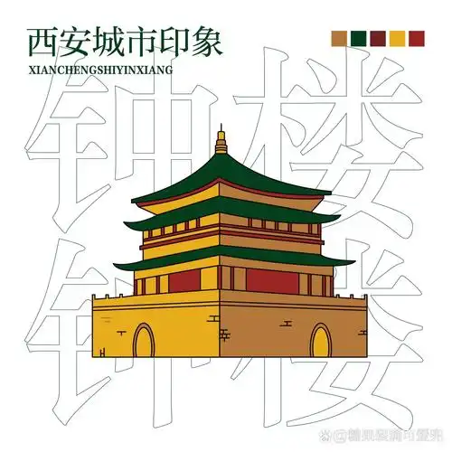 西安城市印象之钟楼插画