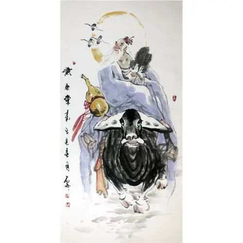 特价秒杀/画家石雨(魏武双) 代表作《紫气东来老子出关图》/138x68cm