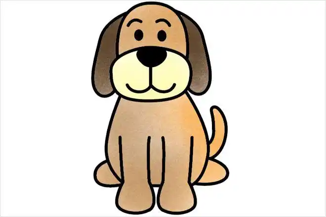 怎么一步一步教孩子画正面坐着的卡通小狗步骤图解