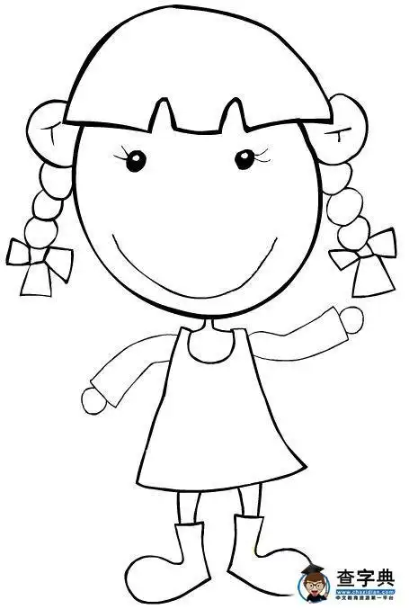 小女孩儿童游泳简笔画