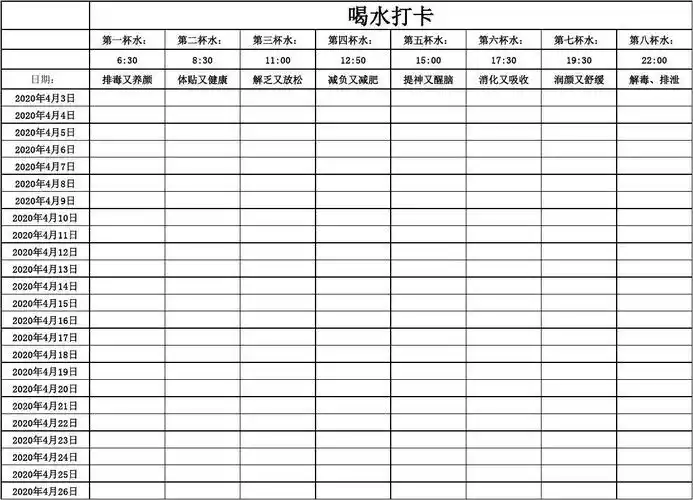 喝水打卡表(健康提醒)