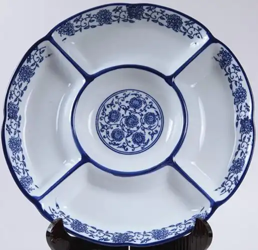 青花瓷五果异形盘陶瓷碟子不规则水果盘拼盘点心盘糖