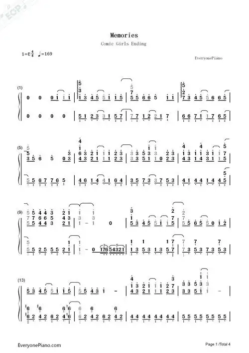 memories-comic girls op双手简谱预览1