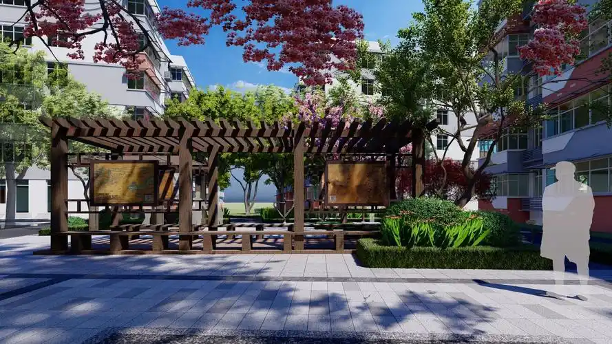 构筑物及场地空间,通过芳洲山林画面感的景观营造色彩丰富的芳洲树木