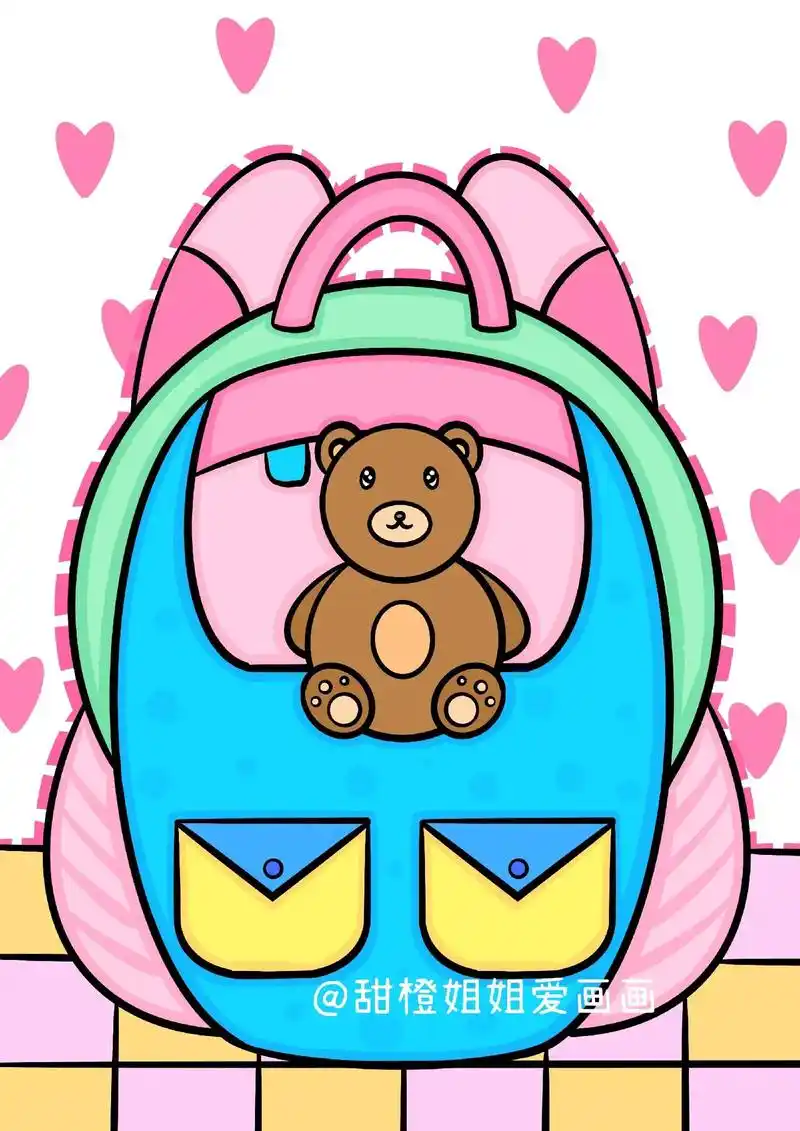 今天画小熊书包#画画 #简笔画 #儿童画 #手绘  - 抖音