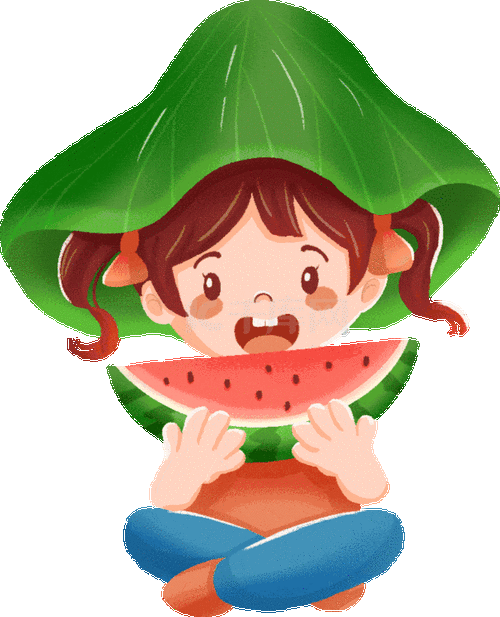 小暑吃西瓜乘凉的女孩素材