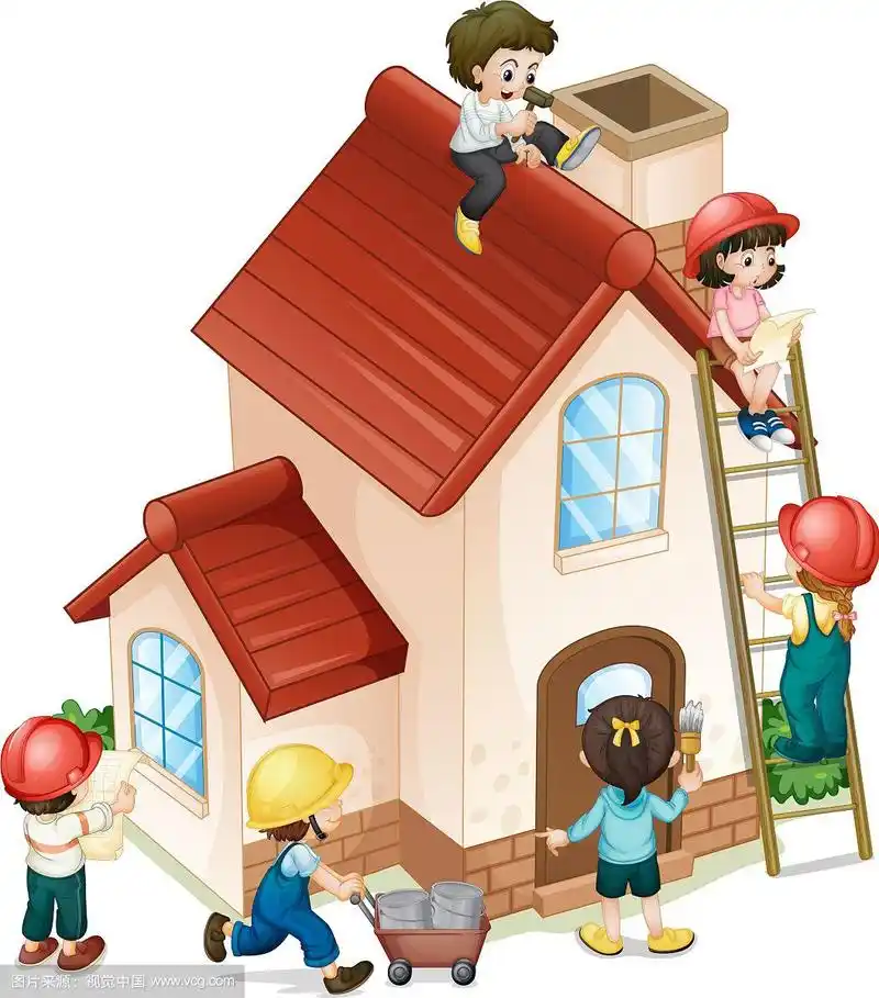 人们建造和粉刷房子